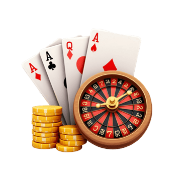 Roulette, cards, and casino coins